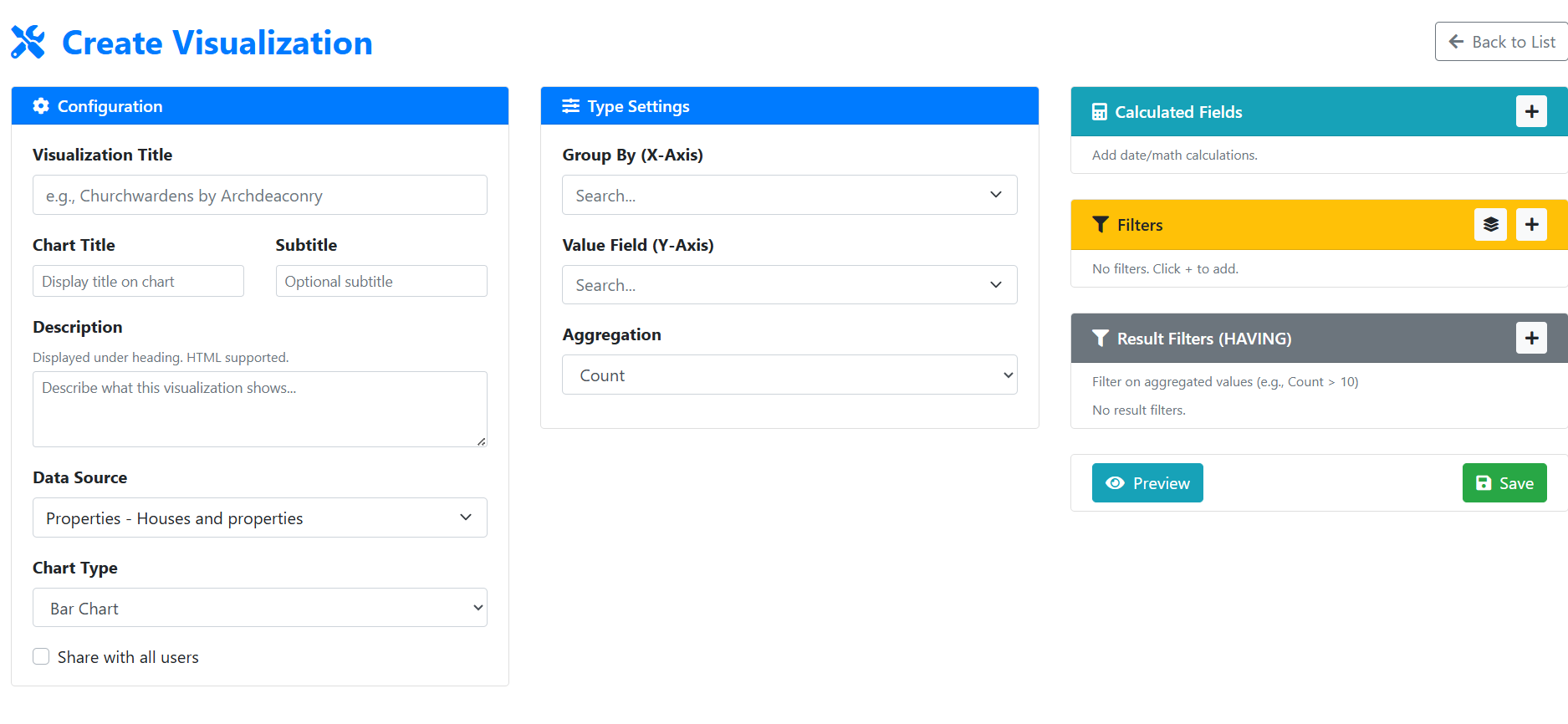 Visualisation builder configuring a chart from a data source